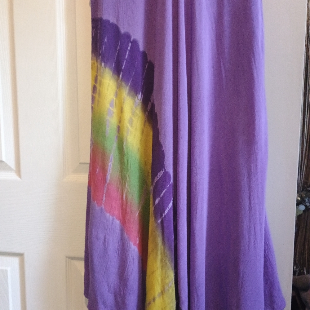 Eternia Tie Dye Palm Tree Dress Purple Free Size Rayon Gauze Boho Festival... - Picture 11 of 12